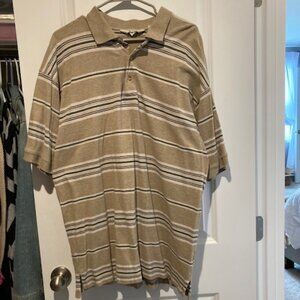 EDDIE BAUER Men's Polo Shirt Beige & White Striped SIZE XL